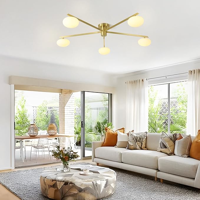 5 Lights Industrial Semi Flush Mount Ceiling Light Fixture Gold Modern Sputnik - Image 8