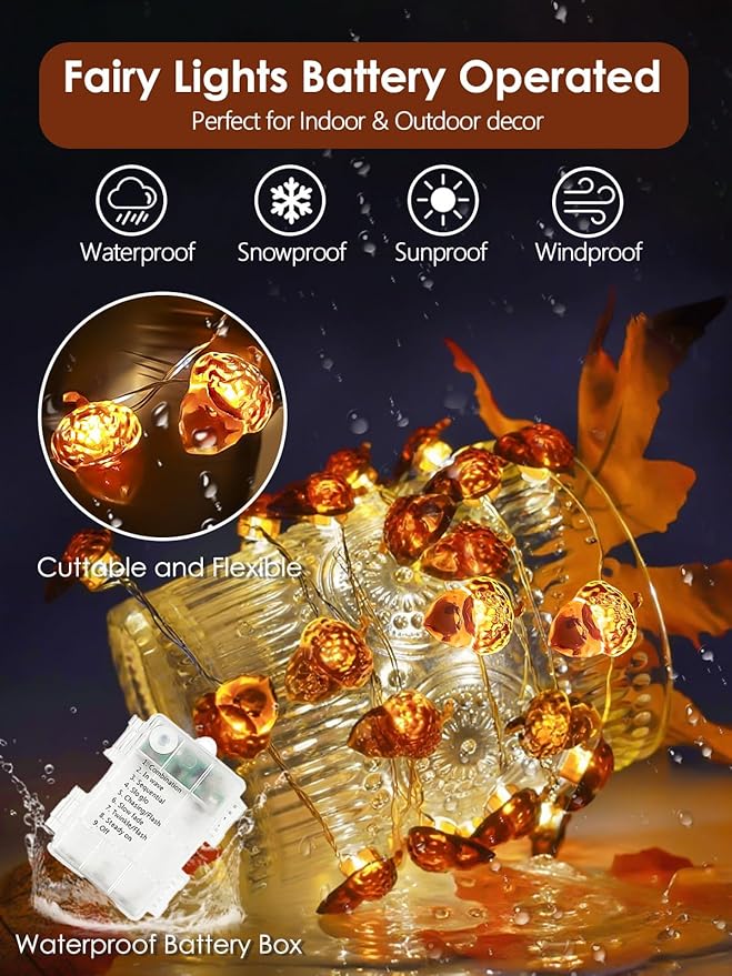 Fall Decorations Acorn Fairy Lights Battery Operated - Image 3