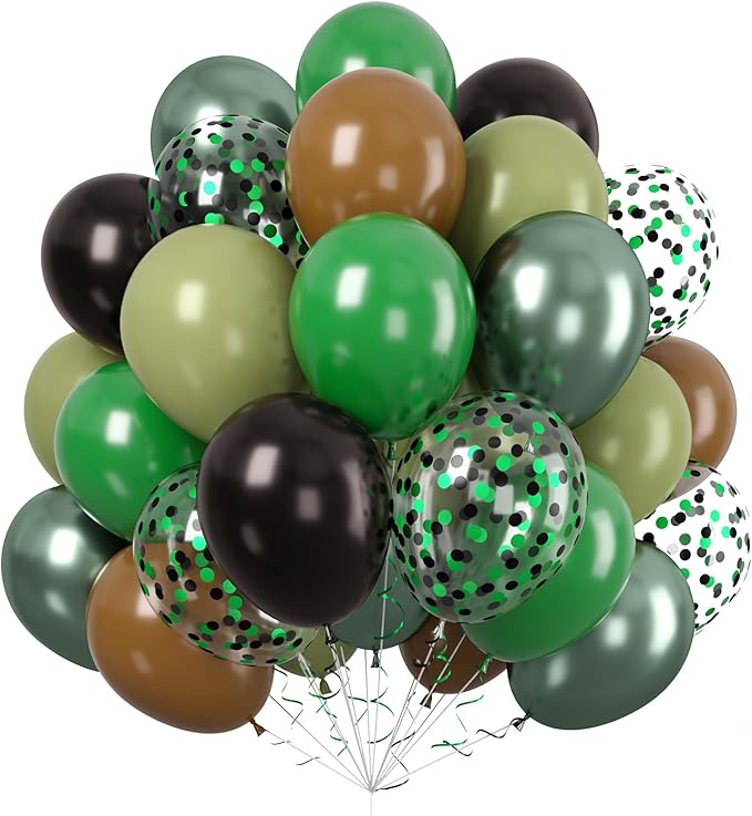 Paready Dark Green and Brown Balloons Set, 12 Inch Sage Green Confetti Party by Paready