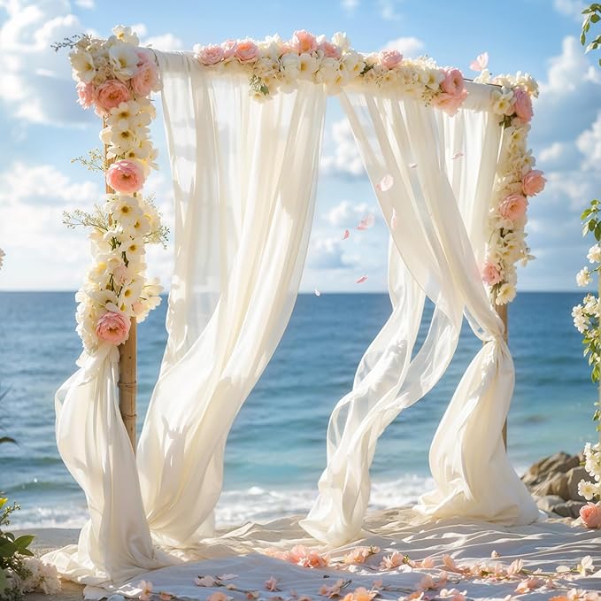 Wedding Arch Draping Fabric, 2 Panels 28" x 19Ft Ivory Wedding Arch Drapes - Image 6