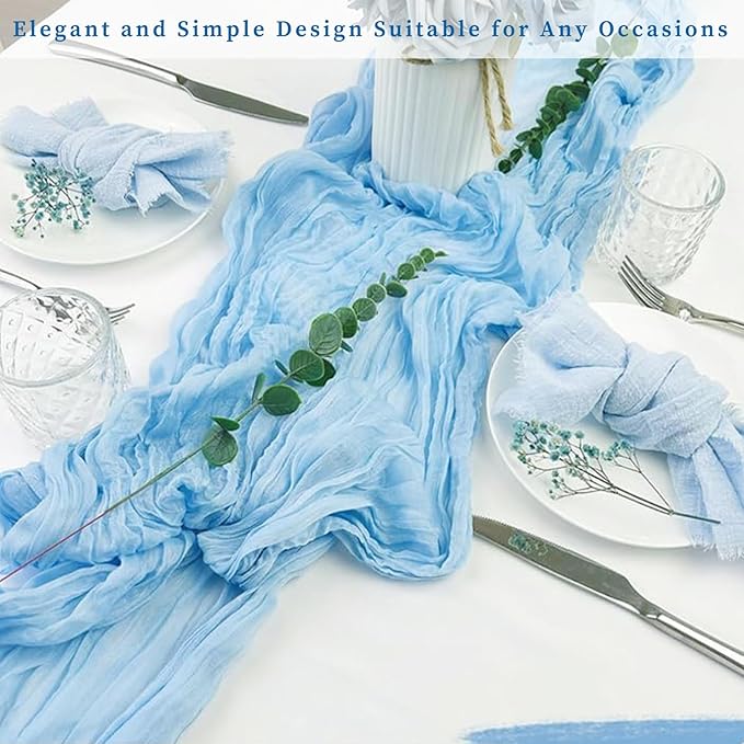 6 Pack Baby Blue Cheesecloth Table Runner 20 x 120 Inch Long Rustic Gauze - Image 7