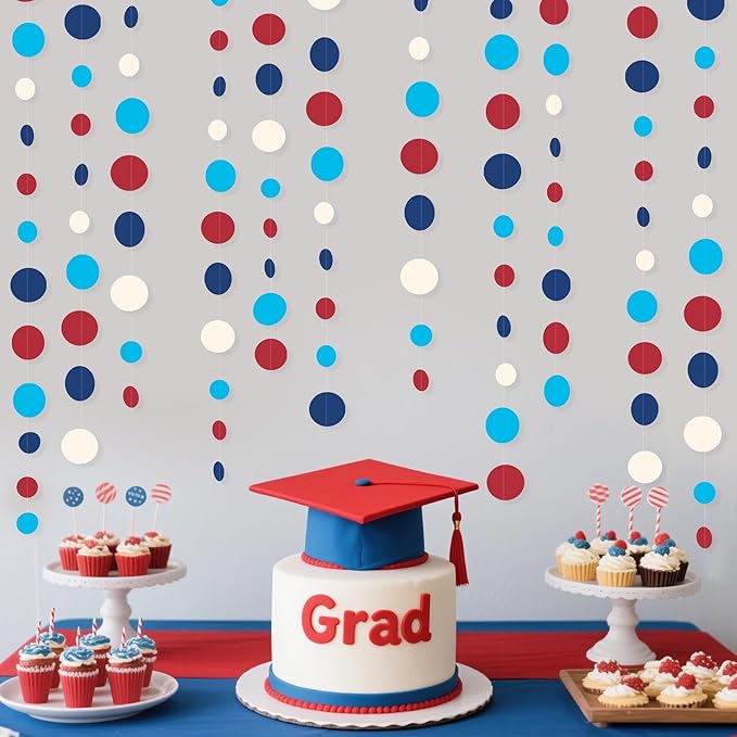 Nautical Party Decorations Circle Dot Garland Navy Blue Red White Hanging Paper - Image 7