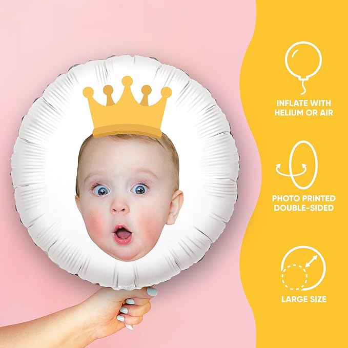 Big Dot of Happiness Personalized Crown Fun Face Photo Balloon, Kids Royal or - Image 2