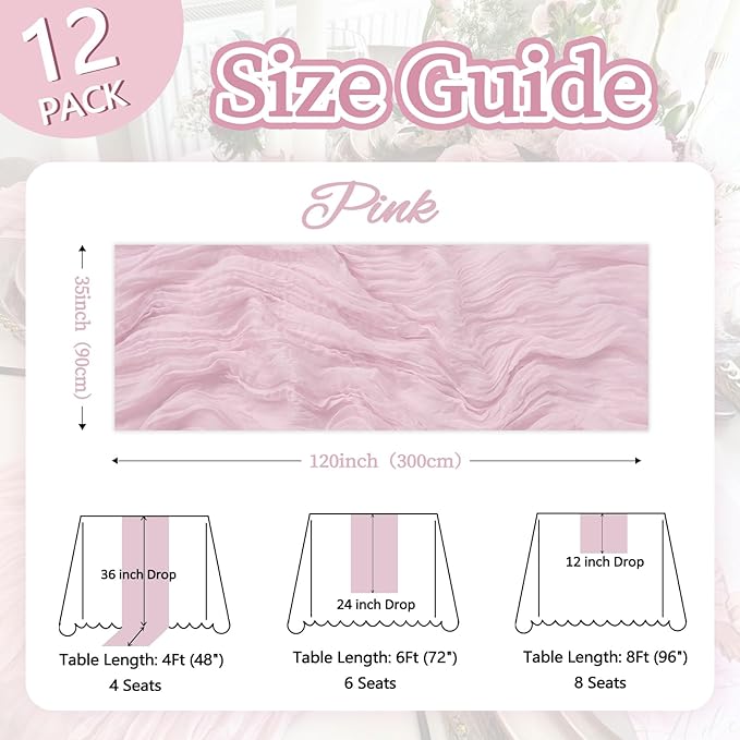 12 Pack Pink Cheesecloth Table Runner 10ft Boho Gauze Fabric Cheese Cloth Table - Image 2