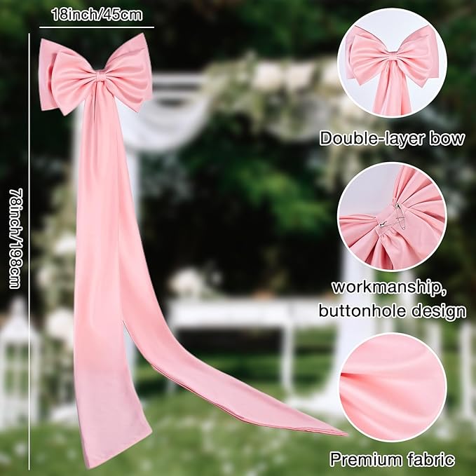 Big Bow with 24 Pcs Chair Ribbon Wedding Aisle Decorations, 78x18 inch Giant Bow - Image 3