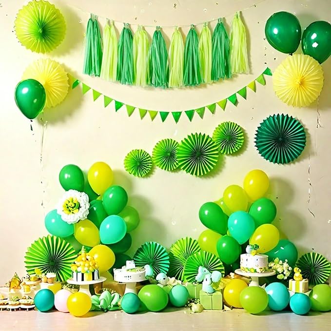 Aimto 20pcs Lime Green and Dark Green Shiny Tassel Garland Banner Tissue Paper - Image 4