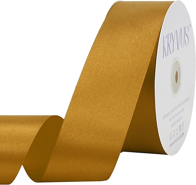 Gold Satin Ribbon 1-1/2 inch X Continuous 50 Yards, Single Face Polyester by Kryvusribbon