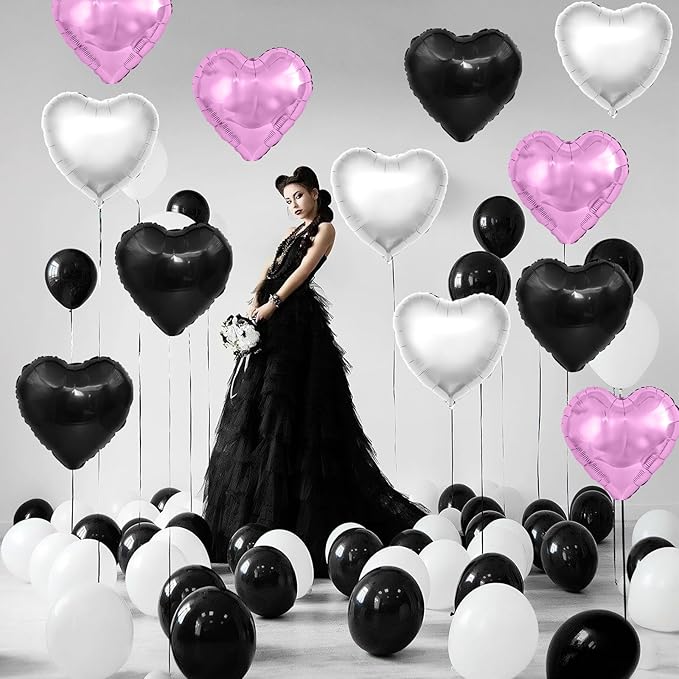 Black Purple Silver Heart Balloons - Image 5