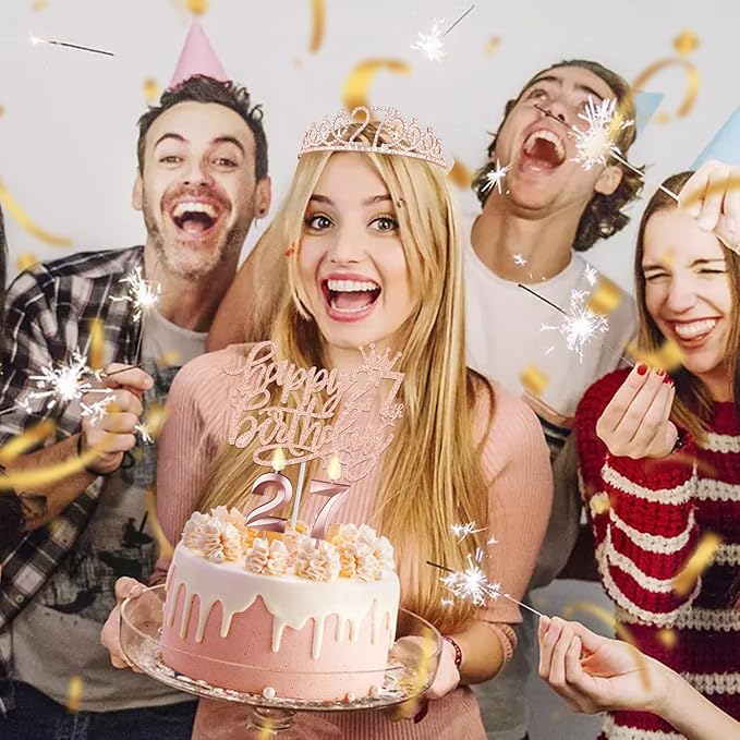 27th Birthday Decorations for Women Including Birthday Sash and Tiara, Candles - Image 2