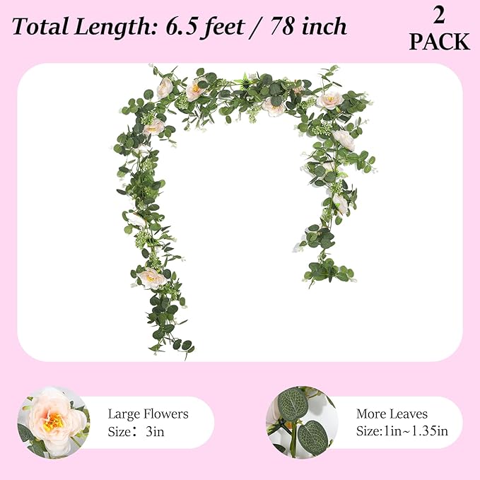 2Pcs Total 13 feet Eucalyptus Flower Garland - Image 3