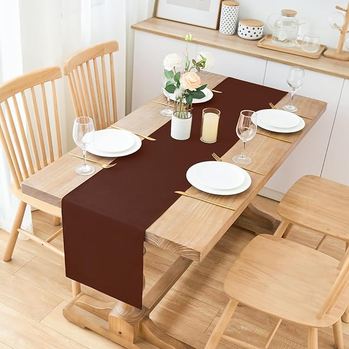 2 Pack Chocolate Table Runner 12 x 90 Inch Solid Color Farmhouse Runners Coffee - Image 2