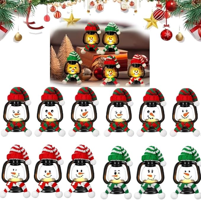 Mini Snowman Lantern with Hats and Scarves, Mini Candle Christmas Snowman by Unknown