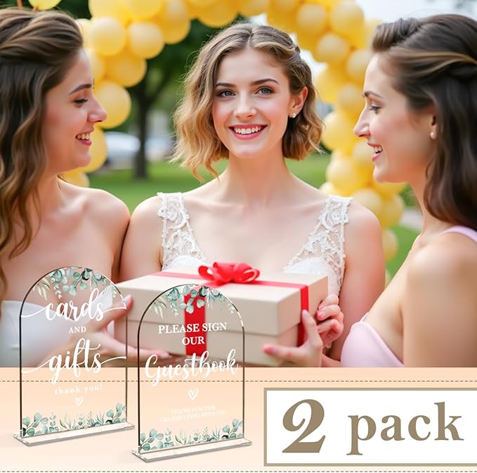 2 Pcs Acrylic Wedding Signs for Reception, Bridal Shower Decorations, Cards and - Image 6