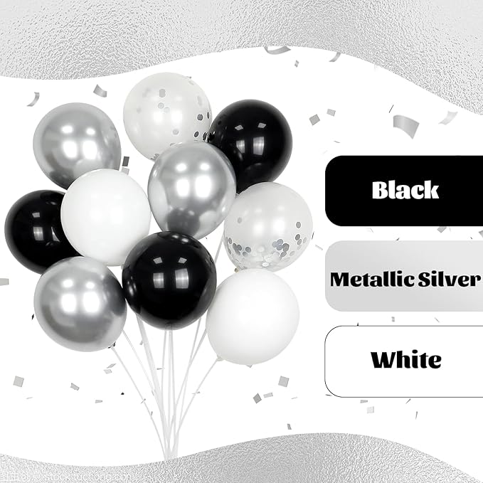 60pcs Black and Silver Balloons 12inch - Image 4
