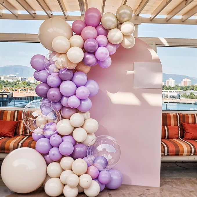 Purple and White Balloons, 12 Inch Pastel Purple Beige Cream White Clear Latex - Image 4