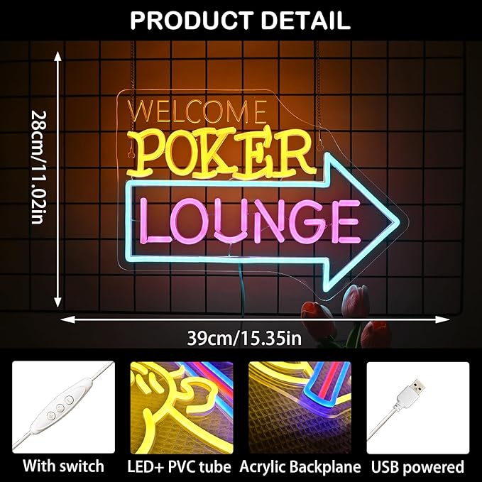 Looklight Welcome Poker Lounge Neon Sign - Image 4