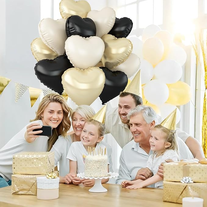 Black White Gold Heart Balloons - Image 6