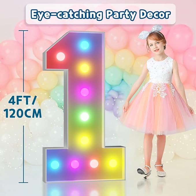 imprsv 4FT Colorful Marquee Numbers, 18 Colors Number 1 - Image 6