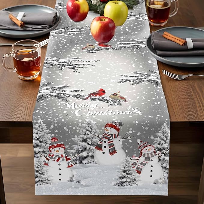 Christmas Snowman Cotton Linen Table Runner - Image 7