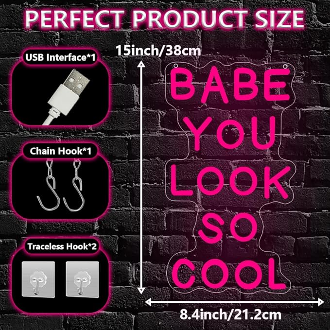 Babe You Look So Cool Neon Sign, Backdrop - Image 3