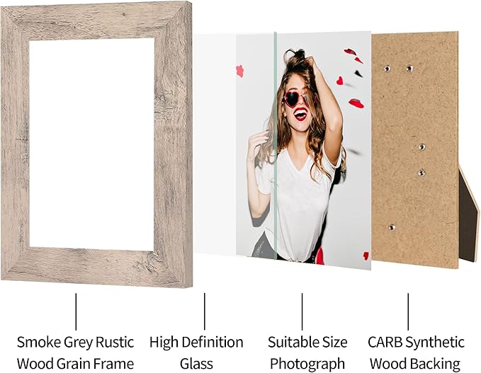 5x7 Picture Frame Set of 4, Smoke Gray Frame - Image 4