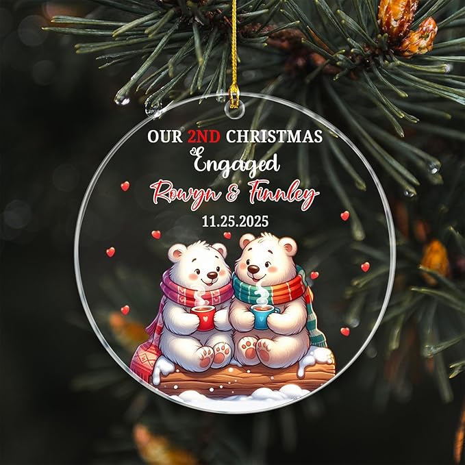 Customized Our 2ND Christmas Engaged Ornaments, Couple Polar Bear Together - Image 3