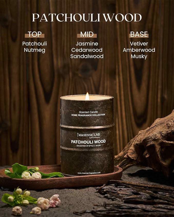 M&SENSE Patchouli Wood Scented Candles Natural Non Toxic, Aromatherapy Candle - Image 2
