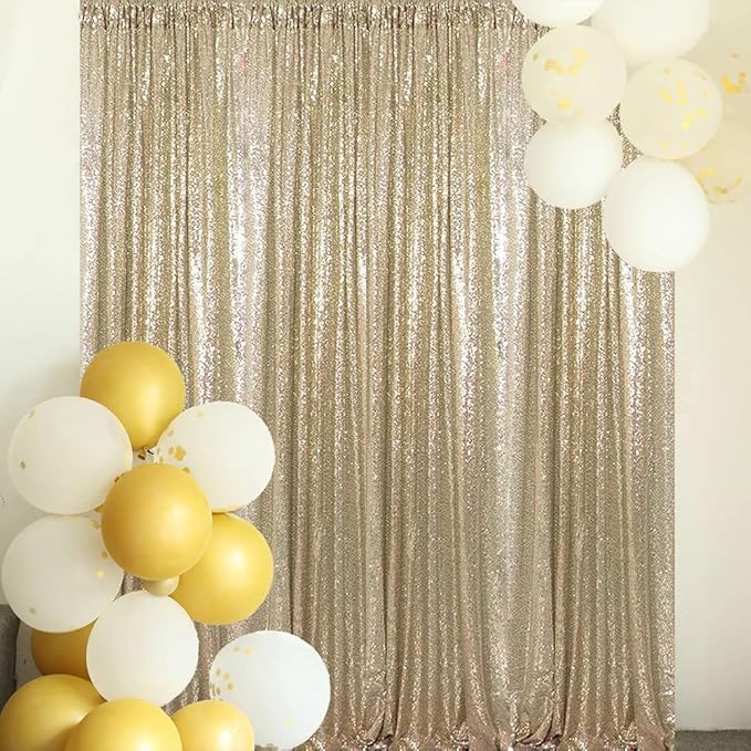 4FTx8FT Champagne Gold Sequin Backdrop Curtains 2 Panels Sparkly Background - Image 2