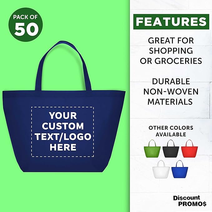 DISCOUNT PROMOS Custom Southern Style Grocery Tote Bags Set of 50 - Image 2