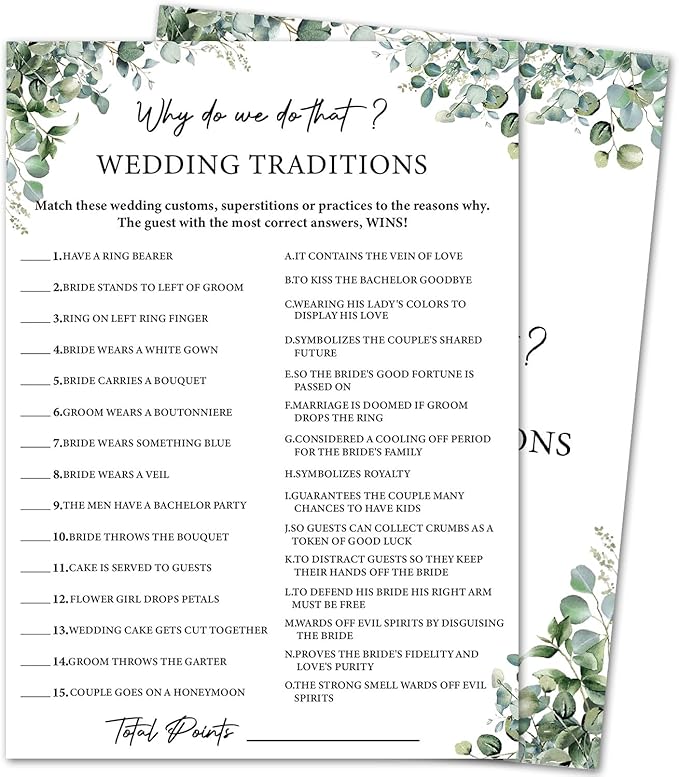 Eucalyptus Bridal Shower Game Cards by HOME