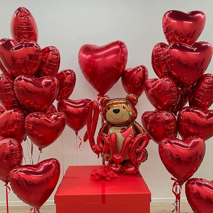 20 pcs Red Heart Balloons, 18 inch Heart Shaped Balloon foil Love Balloon - Image 3