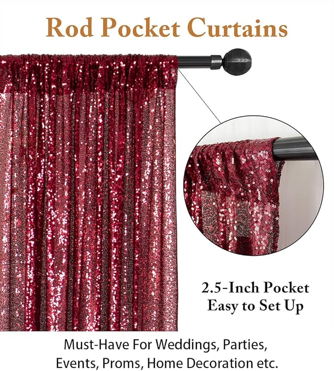 ShinyBeauty Burgundy Sequin Sparkling Backdrop 10x10FT | Photographic Glitter - Image 3