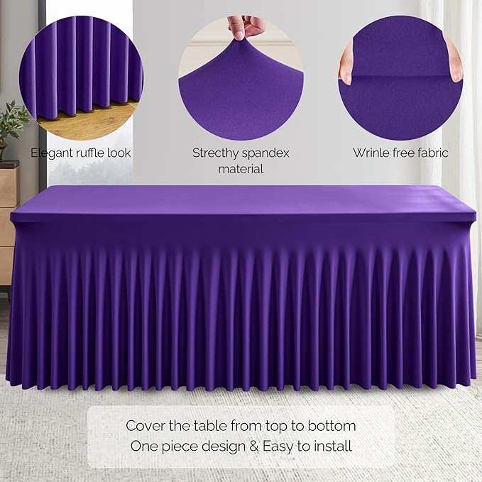 Wish Care 6 Pack Dark Purple Spandex Table Clothes - Image 2