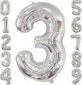 Silver 3 Balloon, 40 Inch Number 3 Balloon, 3 Birthday Balloon Decorations by BBPOOL