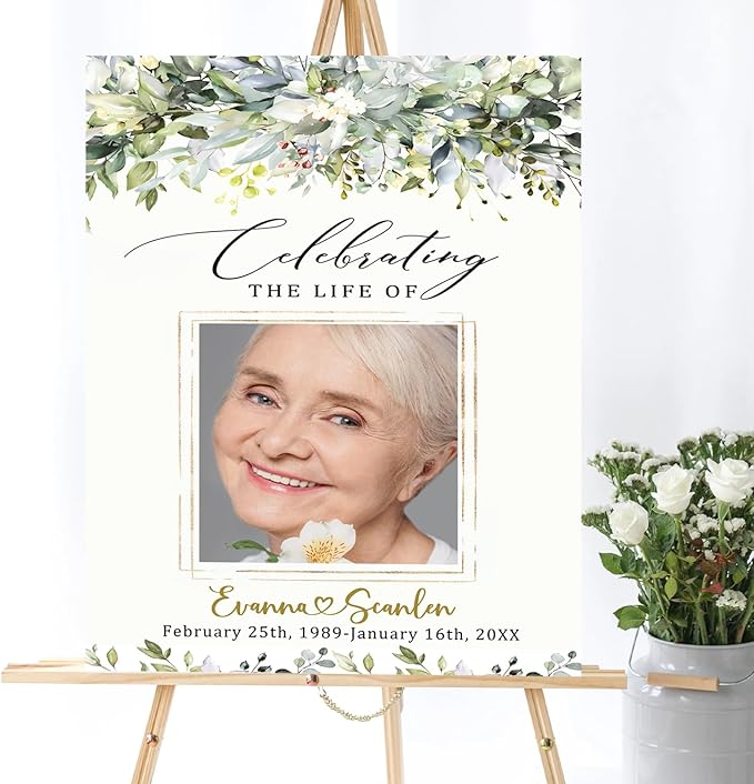 Greenery Funeral Welcome Sign, Celebration of Life, In Loving Memory Sign - Image 3