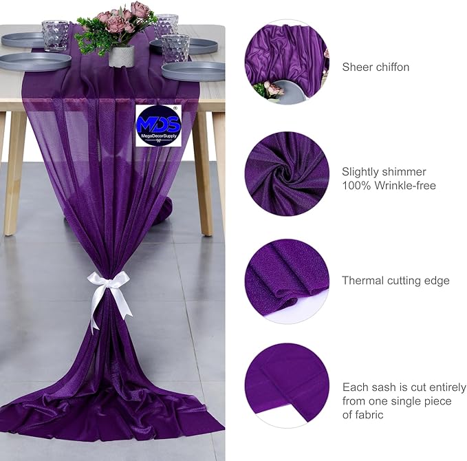 MDS 10 Pack 10ft Chiffon Table Runner 29 x 120 Inches Sheer Wedding Runner - Image 6