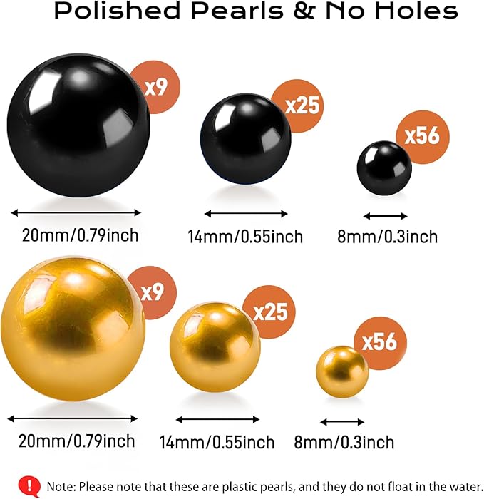 180PCS Black Gold Beads for Centerpieces Vases, No Hole Polished Pearl Makeup - Image 2