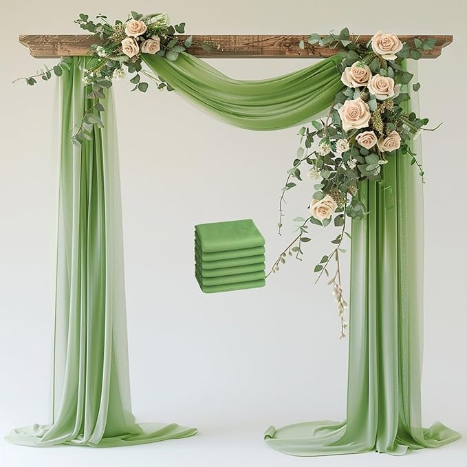 Wokceer Wedding Arch Draping 6 Panels 28.7" x 20FT Sage Green Sheer Fabric by Wokceer