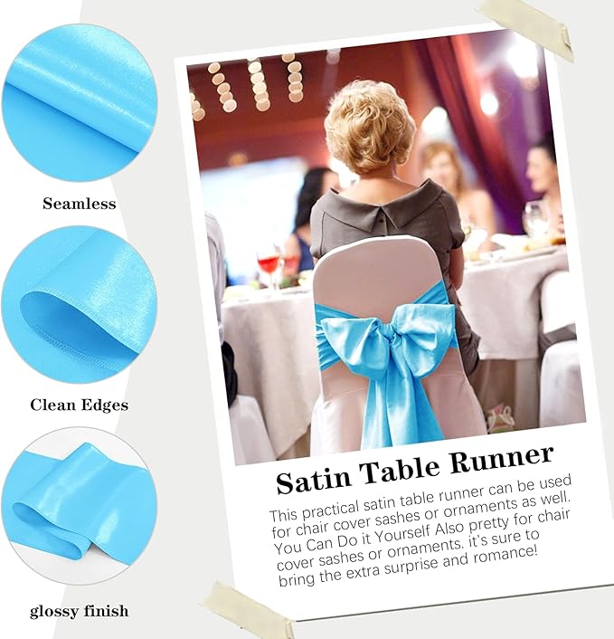 10 Pack Satin Table Runner 12 x 108 Inch Long Blue Silk Table Runner - Image 4