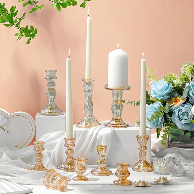 Mumufy 10 Pcs Glass Crystal Taper Candle Holders Clear Glass Candlestick Holder - Image 4