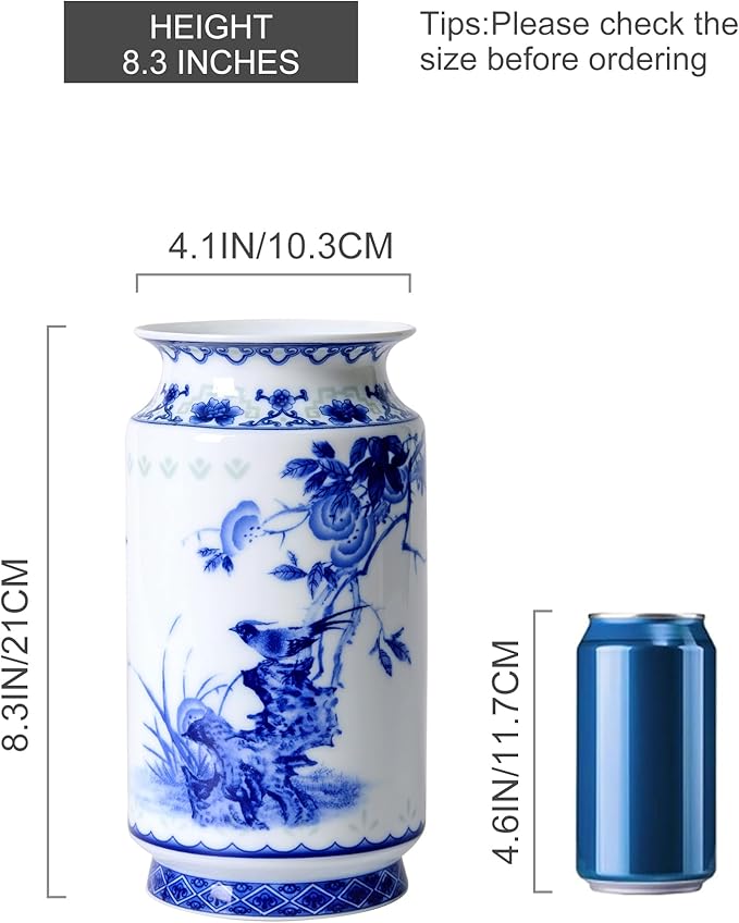 Blue and White Vintage Vase Chinoiserie Farmhouse Decorative Vases Flower - Image 3