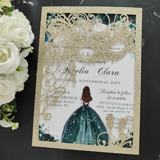20PCS Masquerade Invitations, masquerade wedding invites, laser cut invitation by JOACHUUY
