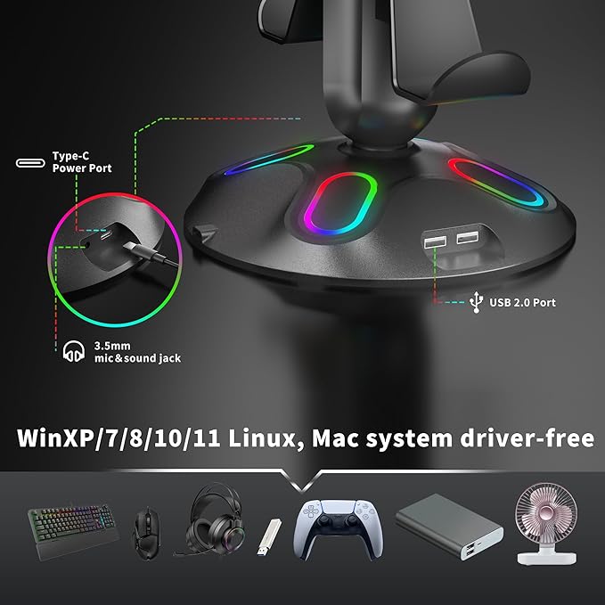 Gaming RGB Headphone Stand, Controller Holder - Image 3