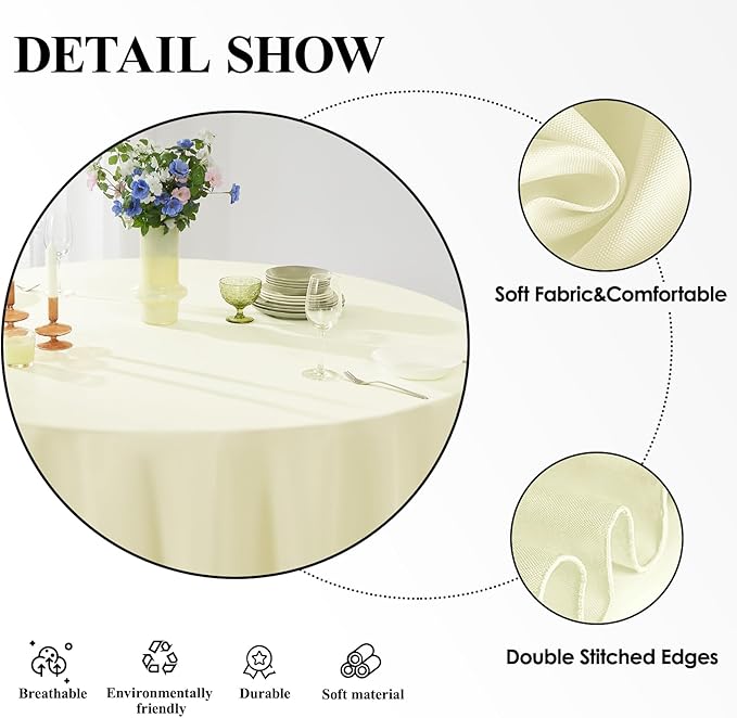 Round Tablecloth 120 Inch Tablecloth 6 Pack Ivory Table Cloths Washable - Image 4