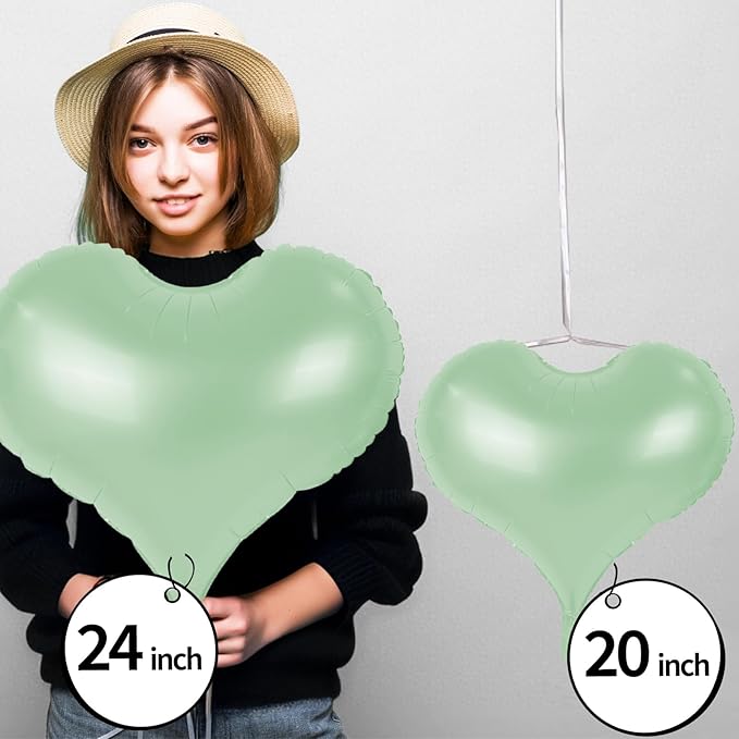 20 Inch Sage Green Heart Balloons, Pastel Green Helium Balloon - Image 9