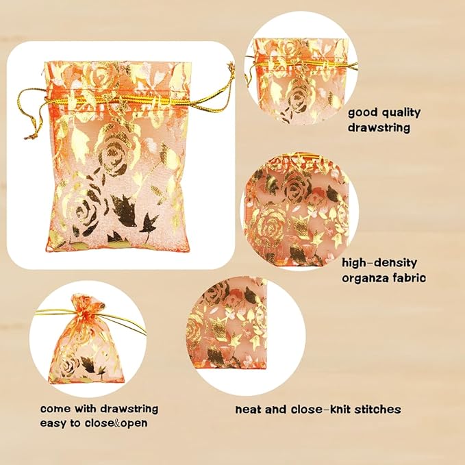 QIANHAILIZZ 100 Pack 2.8 x 3.5 Inch Flower Heart Organza Jewelry Gift Pouch - Image 4