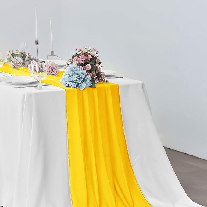 5 Pack 10Ft Chiffon Yellow Table Runner Sheer 29x120 Inch - Image 6