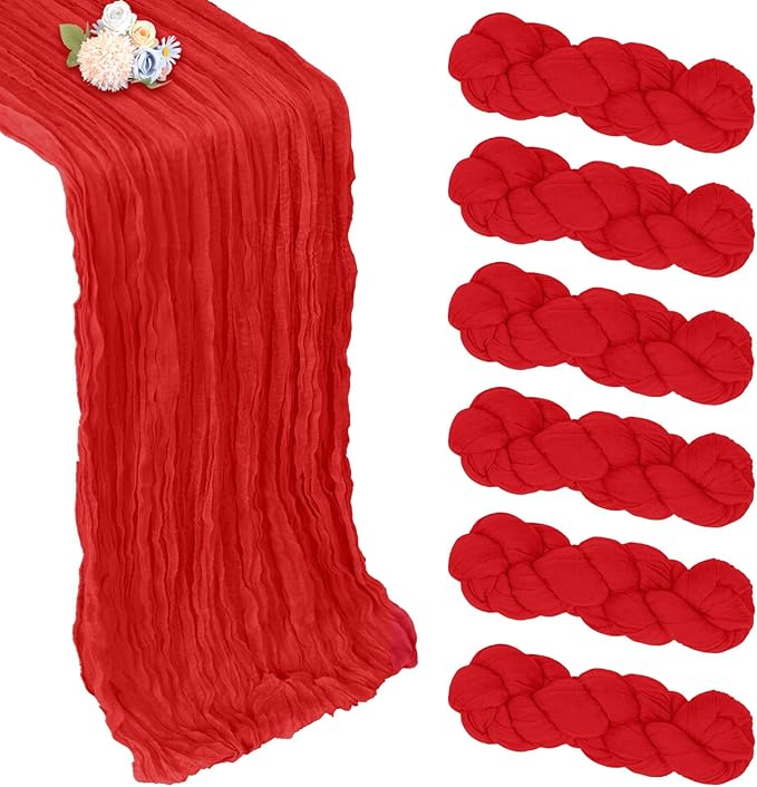 6 Pack Red Cheesecloth Fall Table Runner 10ft Boho Gauze Fabric Cheese Cloth by Pepmily