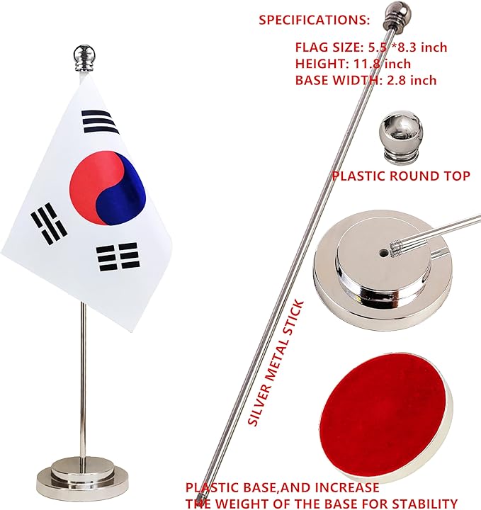 South Korea Korean Deluxe Desk Flag Set Small Mini Miniature South Korea Korean - Image 4