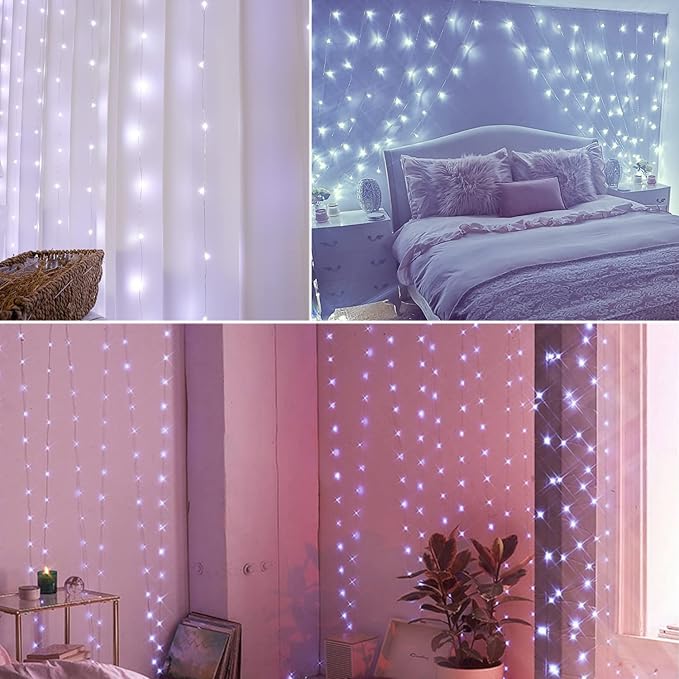 White Curtain Lights for Bedroom, 7.9Ftx5.9Ft 144 LED Waterproof USB Powered - Image 5